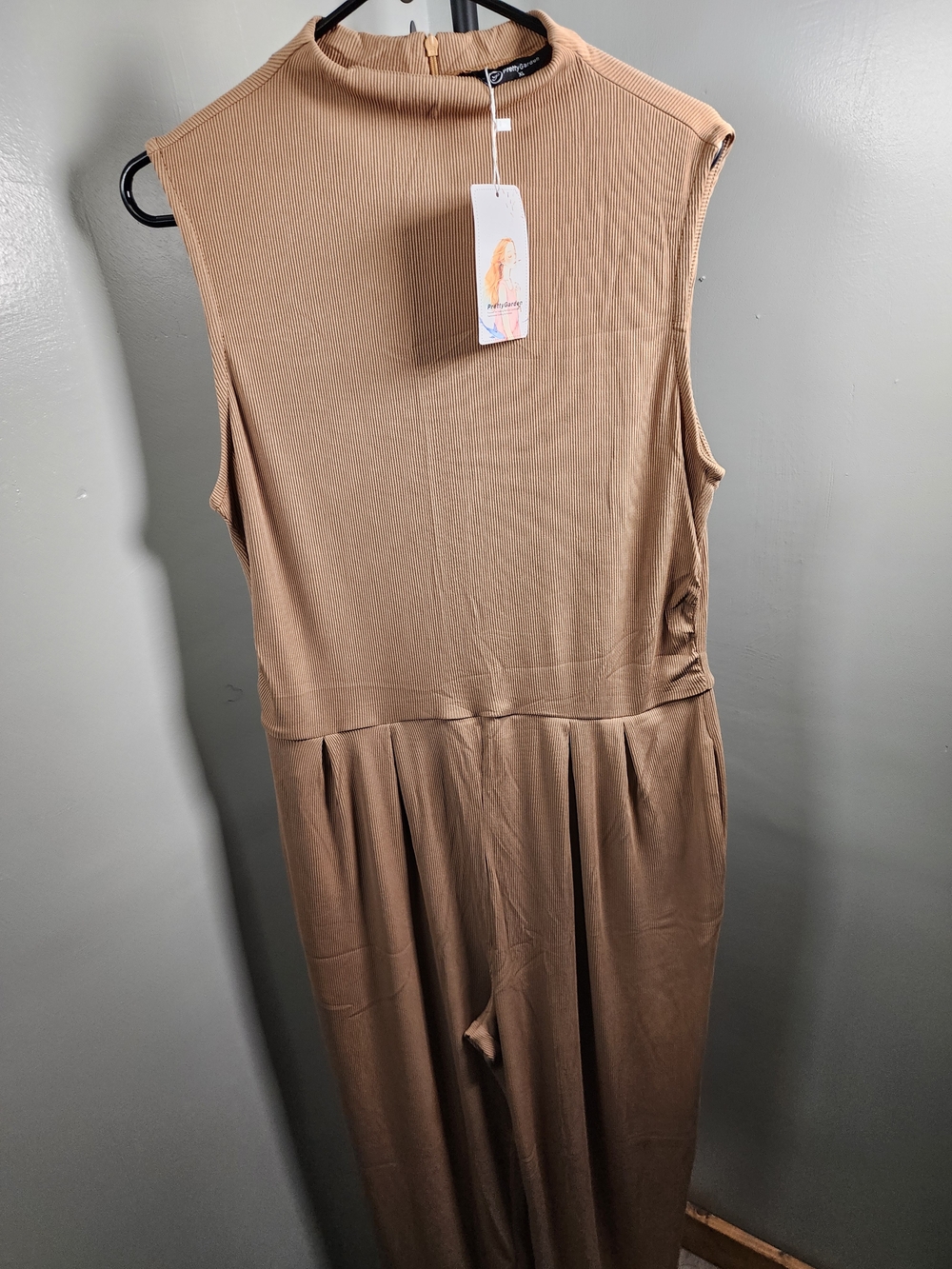 Sleeveless High-Neck Romper in Taupe